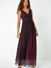 Roman Black Contrast Mesh Maxi Dress - Image 1 of 5