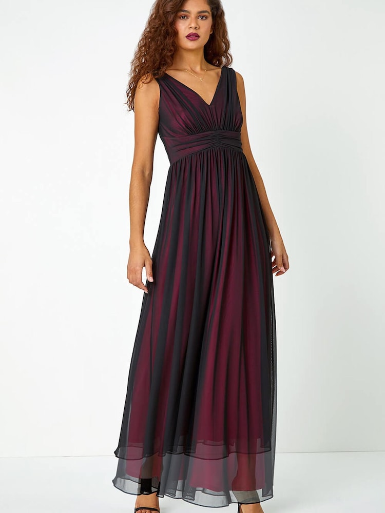 Roman Black Contrast Mesh Maxi Dress - Image 1 of 5