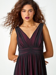 Roman Black Contrast Mesh Maxi Dress - Image 4 of 5
