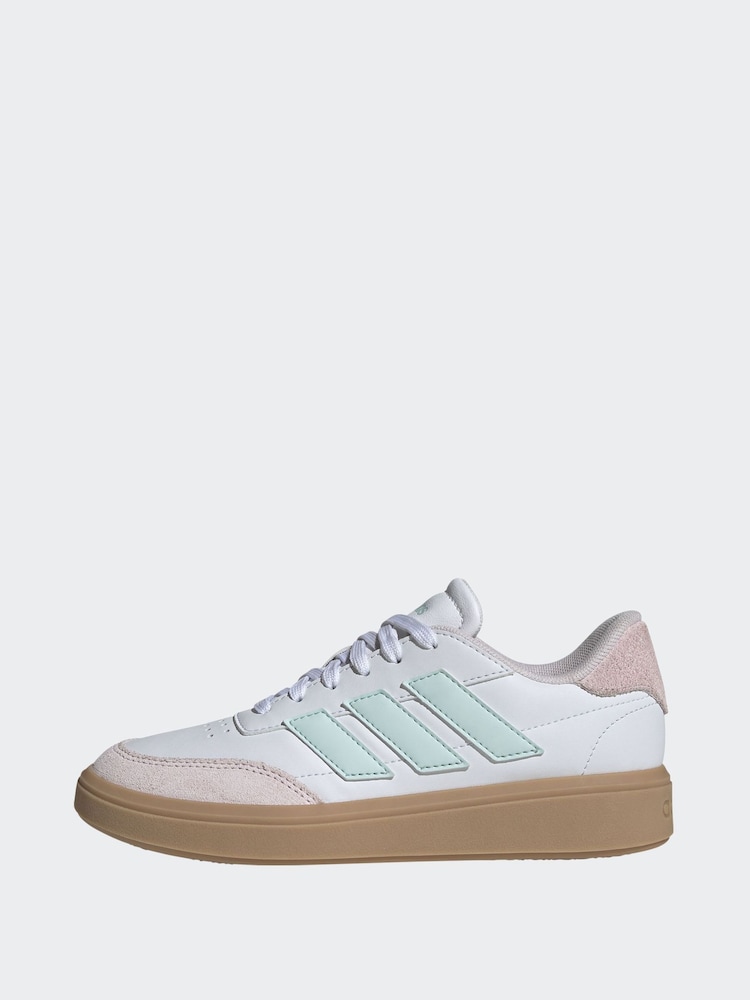 adidas White/Blue/Pink Courtblock Trainers - Image 2 of 9 adidas White/Blue/Pink Courtblock Trainers - Image 2 of 9