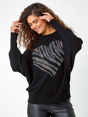 Roman Black Foil Heart Animal Print Batwing Jumper - Image 1 of 5