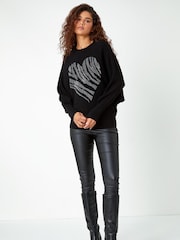 Roman Black Foil Heart Animal Print Batwing Jumper - Image 3 of 5