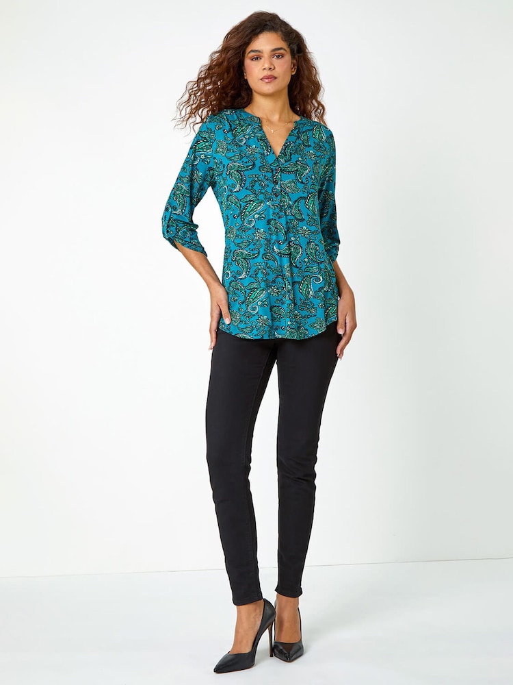 Roman Green Paisley Print Jersey Blouses - Image 1 of 5