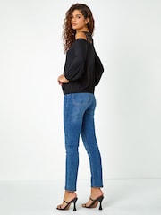 Roman Black Lace Yoke Cold Shoulder Top - Image 3 of 5