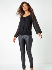 Roman Black Chiffon Sleeve Bubble Hem Top - Image 1 of 5