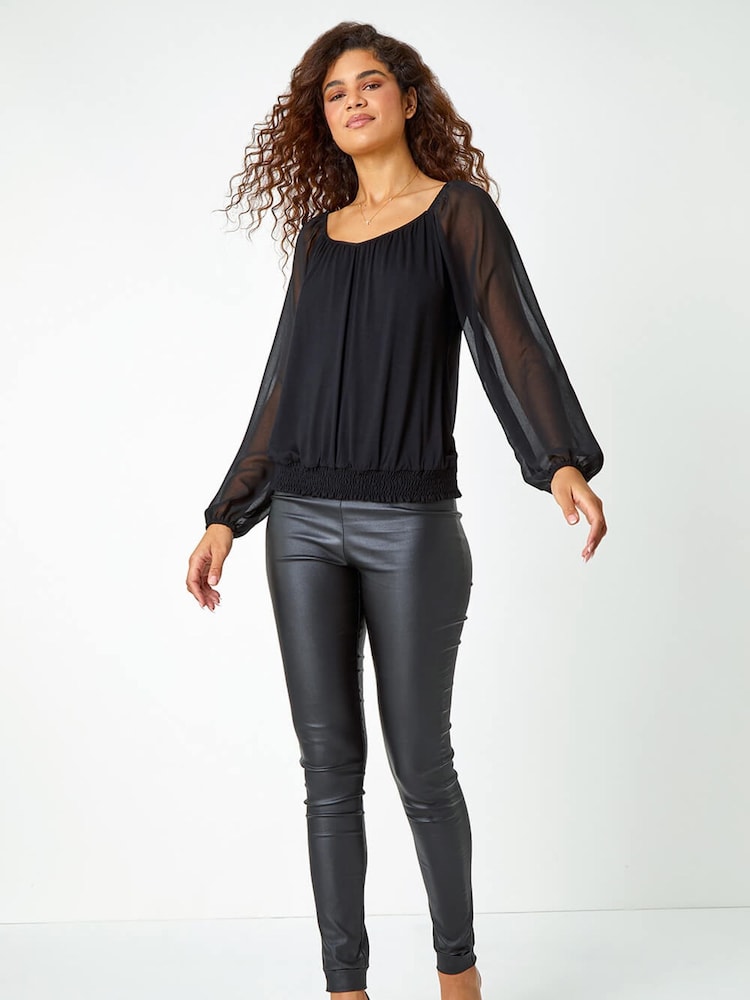 Roman Black Chiffon Sleeve Bubble Hem Top - Image 1 of 5