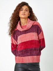 Roman Red Chenille Colour Block Roll Neck Jumper - Image 1 of 5
