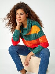 Roman Green Chenille Colour Block Roll Neck Jumper - Image 2 of 5
