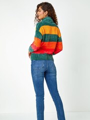 Roman Green Chenille Colour Block Roll Neck Jumper - Image 3 of 5