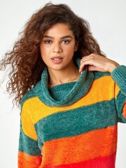 Roman Green Chenille Colour Block Roll Neck Jumper - Image 5 of 5