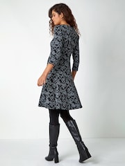 Roman Black Rose Jacquard Fit and Flare Dress - Image 2 of 5