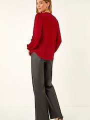 Roman Red Satin Ruffle Neck Blouse - Image 3 of 5