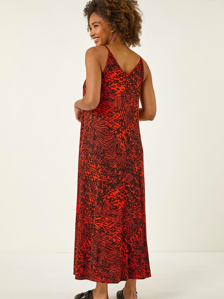 Roman Red Abstract Print Trim Detail Midi Dress - Image 2 of 5 Roman Red Abstract Print Trim Detail Midi Dress - Image 2 of 5