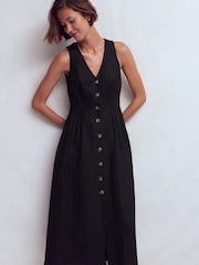 Boden Black Catherine Button Linen Dress - Image 4 of 6