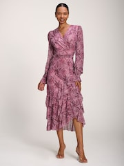 Jolie Moi Pink Frill Detail Mesh Maxi Dress - Image 1 of 6