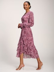 Jolie Moi Pink Frill Detail Mesh Maxi Dress - Image 2 of 6