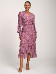 Jolie Moi Pink Frill Detail Mesh Maxi Dress - Image 3 of 6