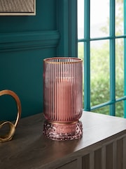 Pink Ribbed Glass Hurricane Candle Holder Medium - Image 1 of 6