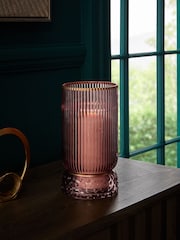 Pink Ribbed Glass Hurricane Candle Holder Medium - Image 2 of 6