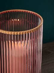Pink Ribbed Glass Hurricane Candle Holder Medium - Image 3 of 6