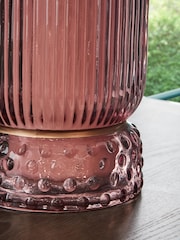 Pink Ribbed Glass Hurricane Candle Holder Medium - Image 4 of 6