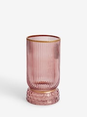Pink Ribbed Glass Hurricane Candle Holder Medium - Image 5 of 6