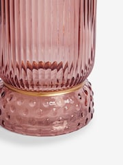 Pink Ribbed Glass Hurricane Candle Holder Medium - Image 6 of 6