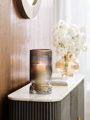 Smoke Grey Ribbed Glass Hurricane Candle Holder Medium - Image 1 of 5