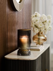 Smoke Grey Ribbed Glass Hurricane Candle Holder Medium - Image 2 of 5