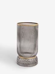 Smoke Grey Ribbed Glass Hurricane Candle Holder Medium - Image 4 of 5