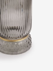 Smoke Grey Ribbed Glass Hurricane Candle Holder Medium - Image 5 of 5