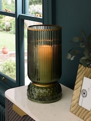 Green Ribbed Glass Hurricane Candle Holder Extra large - Image 2 of 5