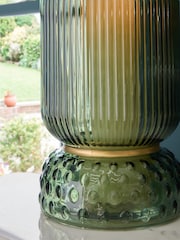 Green Ribbed Glass Hurricane Candle Holder Extra large - Image 3 of 5