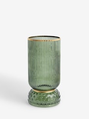 Green Ribbed Glass Hurricane Candle Holder Extra large - Image 4 of 5