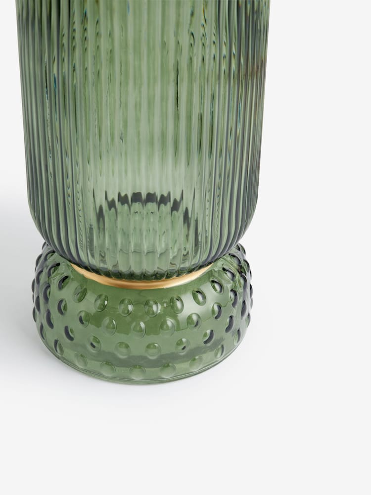 Green Ribbed Glass Hurricane Candle Holder Extra large - Image 5 of 5