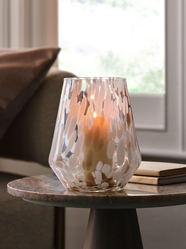 White Confetti Glass Candle Holder Hurricane - Image 2 of 5