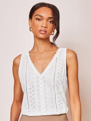 Lipsy White Broderie V Neck Vest - Image 1 of 4