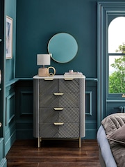 Dark Grey Valencia Marble and Mango Wood 5 Drawer Chest of Drawers - Image 2 of 11
