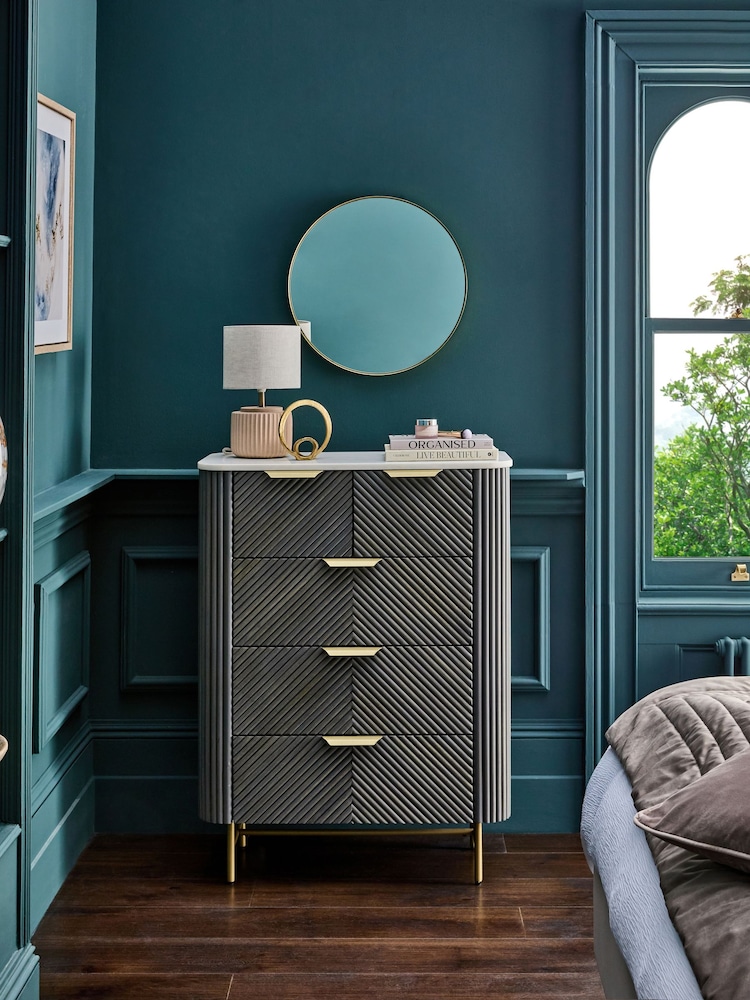 Dark Grey Valencia Marble and Mango Wood 5 Drawer Chest of Drawers - Image 2 of 11