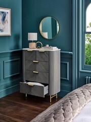 Dark Grey Valencia Marble and Mango Wood 5 Drawer Chest of Drawers - Image 3 of 11