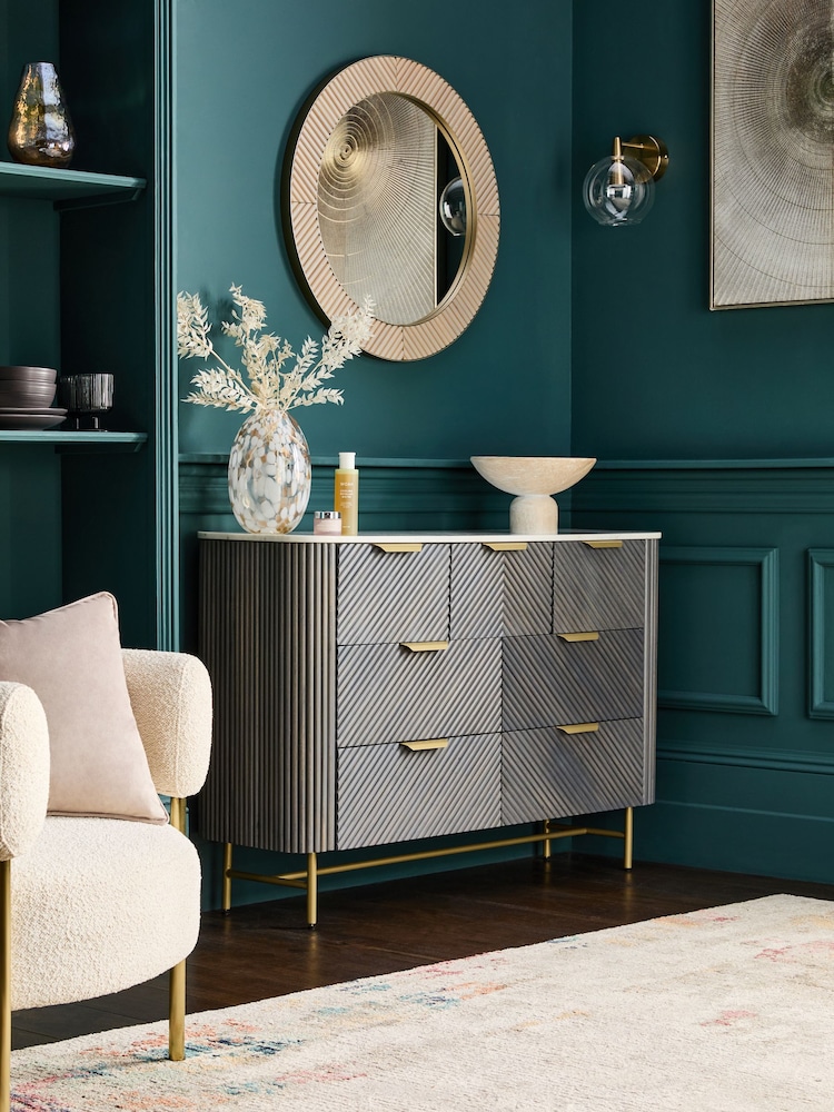 Dark Grey Valencia Marble and Mango Wood 7 Drawer Chest of Drawers - Image 1 of 10