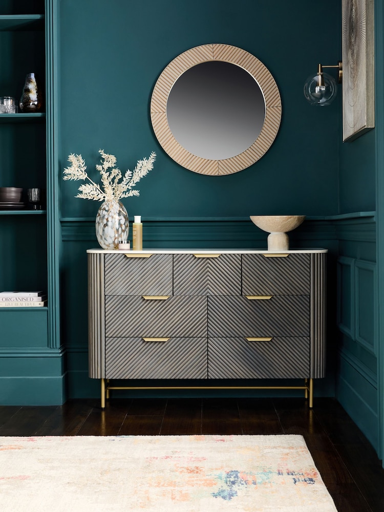 Dark Grey Valencia Marble and Mango Wood 7 Drawer Chest of Drawers - Image 2 of 10