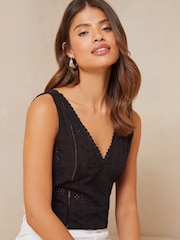 Lipsy Black Broderie V Neck Vest - Image 1 of 4