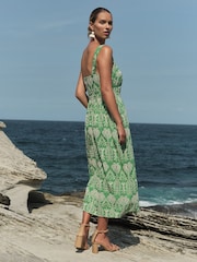 Love & Roses Green Palm Cami Corset Lace Trim Cotton Midi Dress - Image 3 of 4