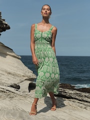 Love & Roses Green Palm Cami Corset Lace Trim Cotton Midi Dress - Image 4 of 4