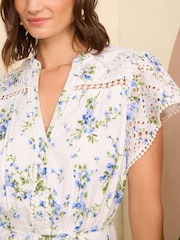 Love & Roses Floral Printed Broderie Flutter Sleeve Mini Dress - Image 2 of 4