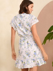 Love & Roses Floral Printed Broderie Flutter Sleeve Mini Dress - Image 3 of 4