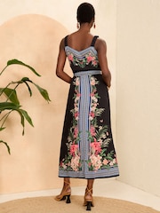 Love & Roses Black Tropical Border Printed Cami Summer Midi Dress - Image 3 of 4