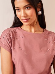 Lipsy Pink Scatter Round Neck Embellished T-Shirt - Image 3 of 3
