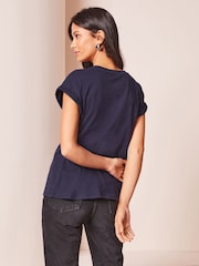 Lipsy Navy Blue Scatter Round Neck Embellished T-Shirt - Image 3 of 4